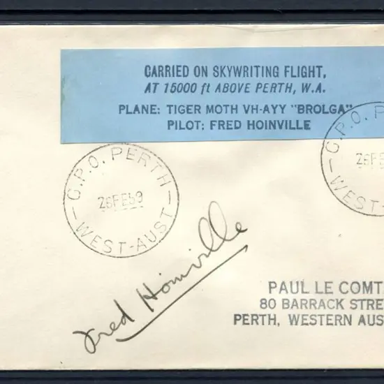 1959 (28th Feb) "Carried on Skywriting Flight, at ...