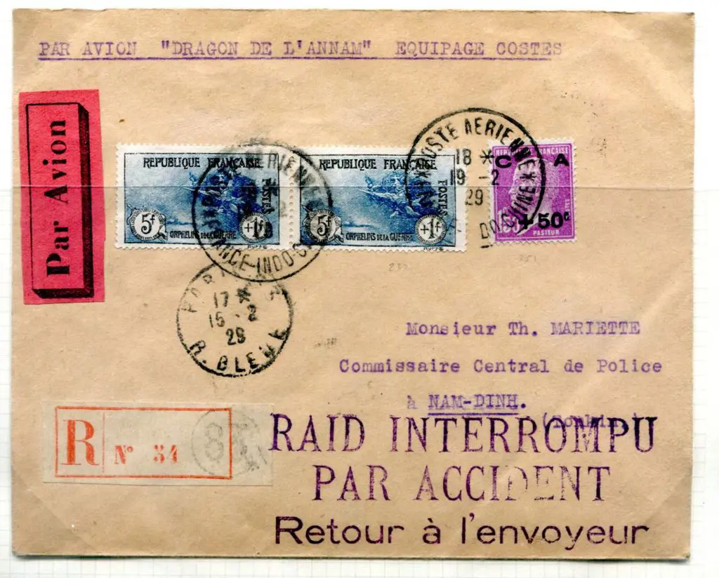 1929 (15th Feb) Paris to Hanoi Registered cover ... Image 1++
