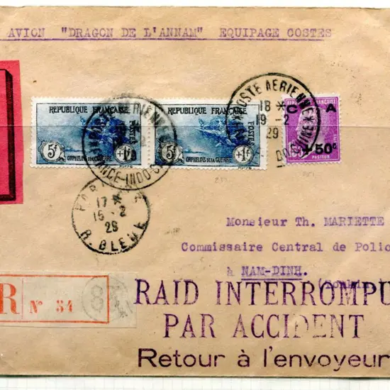 1929 (15th Feb) Paris to Hanoi Registered cover ...