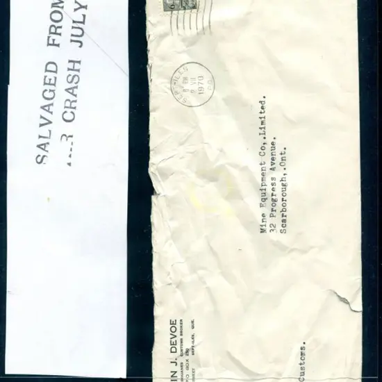 1970 (5th July) Ontario addressed "Martin J Devoe" ...