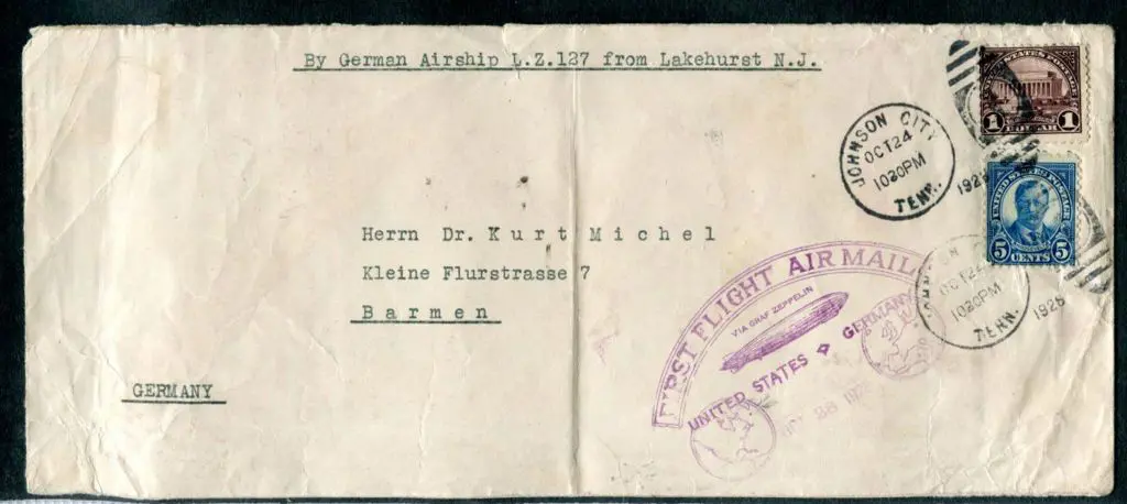 1928 (24th Oct) USA to Barmen, Germany bearing $1 ... Image 1++