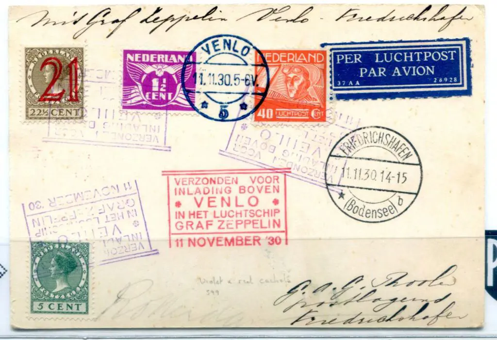 1930 (11th Nov) Netherlands "Venlo" flight card ... Image 1++