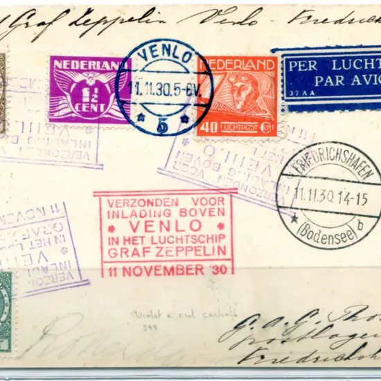 1930 (11th Nov) Netherlands "Venlo" flight card ...
