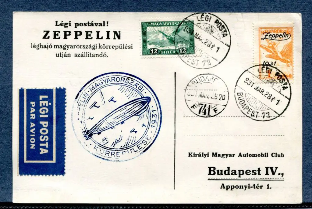 1931 (28th Mar) LZ127 Budapest & return printed ... Image 1++