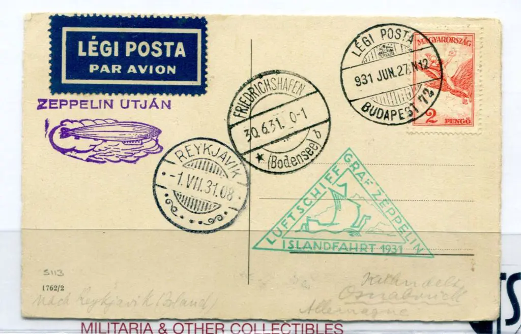 1931 (27th June) Hungary to Iceland flight card ... Image 1++