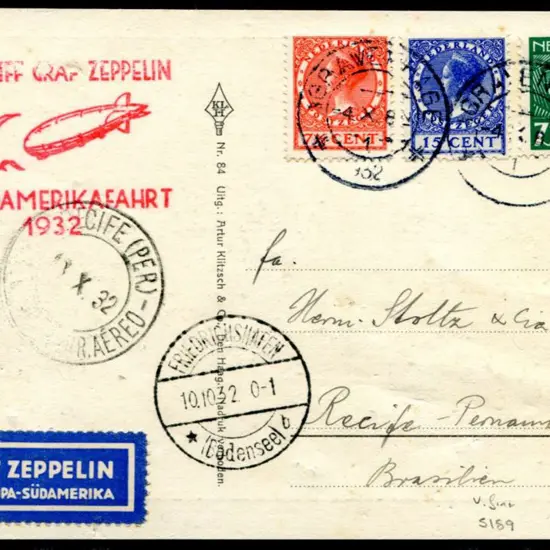 1932 (4th Oct) Netherlands to Brazil. Flight card ...