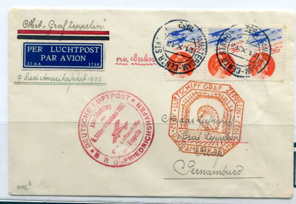 1932 (21st Oct) Netherlands to Brazil cover with ... Image 1++