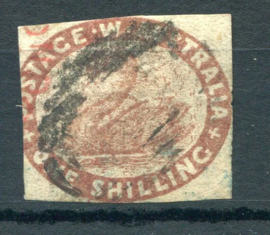 1854 1/- deep red-brown cut into at left with just ... Image 1++