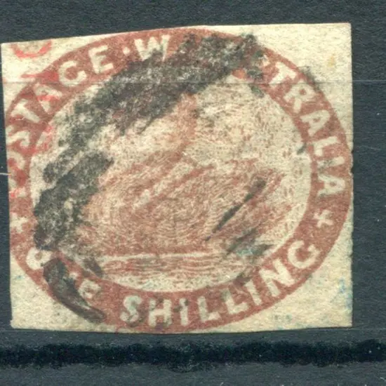 1854 1/- deep red-brown cut into at left with just ...