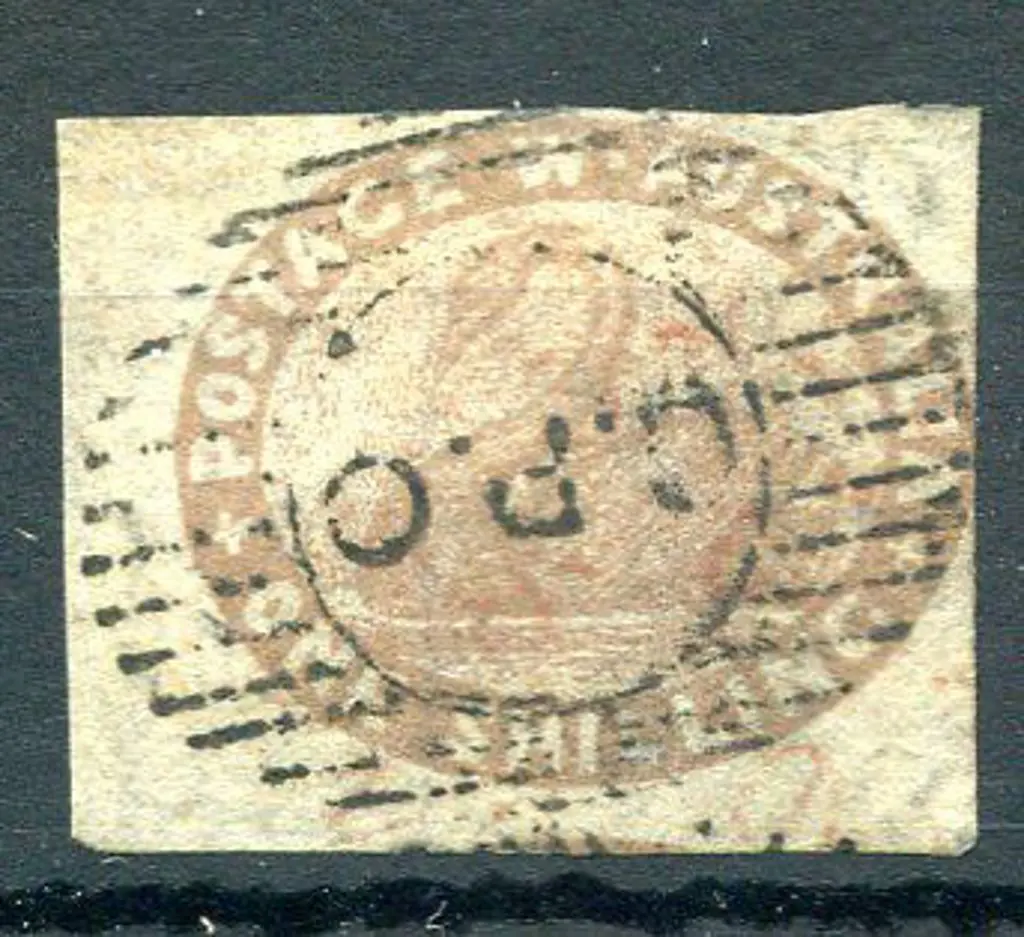 1854/55 1/- grey-brown. 4 clear to close margins. ... Image 1++