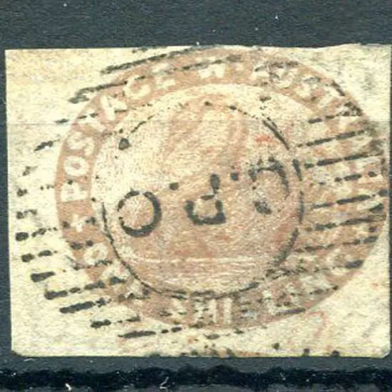 1854/55 1/- grey-brown. 4 clear to close margins. ...