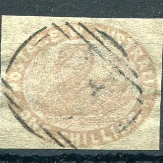 1855 1/- pale brown with 4 clear even margins. ...