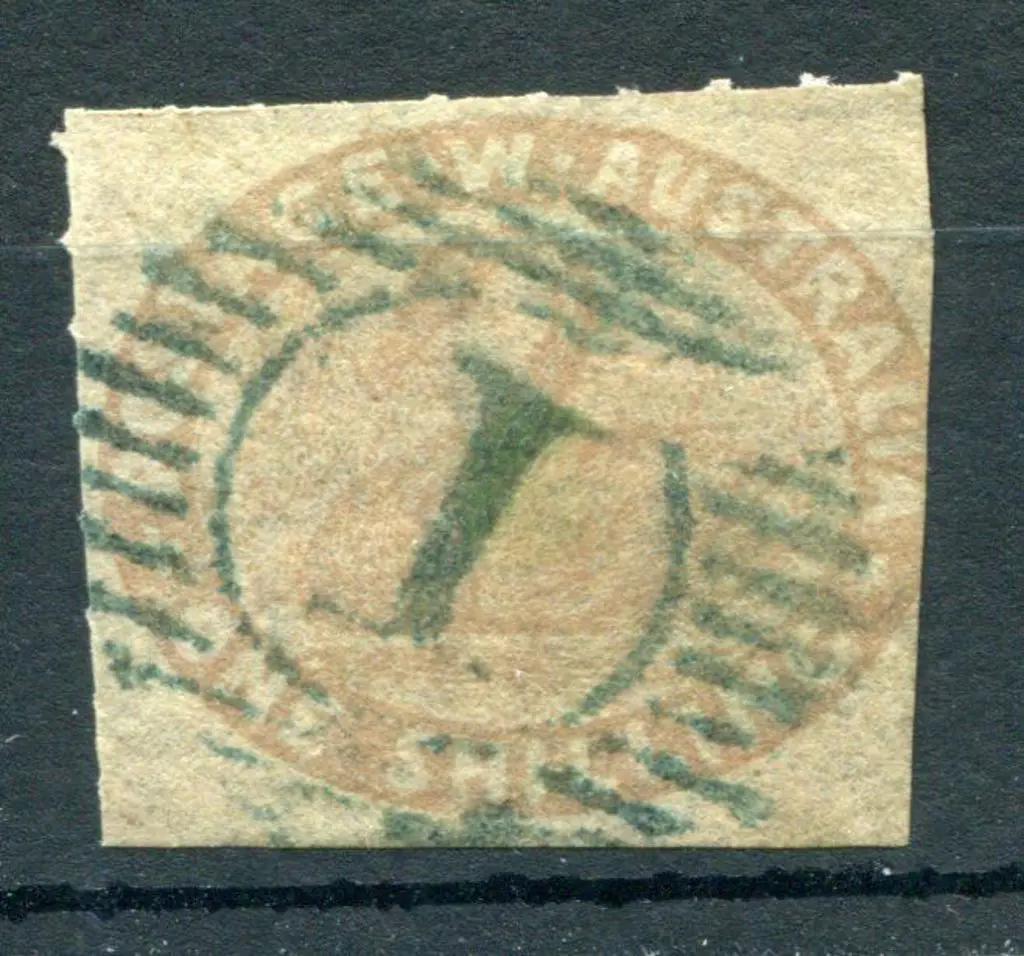 1855 1/- pale brown rouletted top & left otherwise ... Image 1++