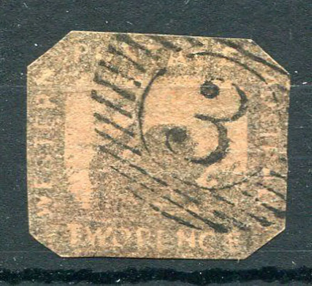 1858 2d brown-black red. Neatly cut to shape but ... Image 1++