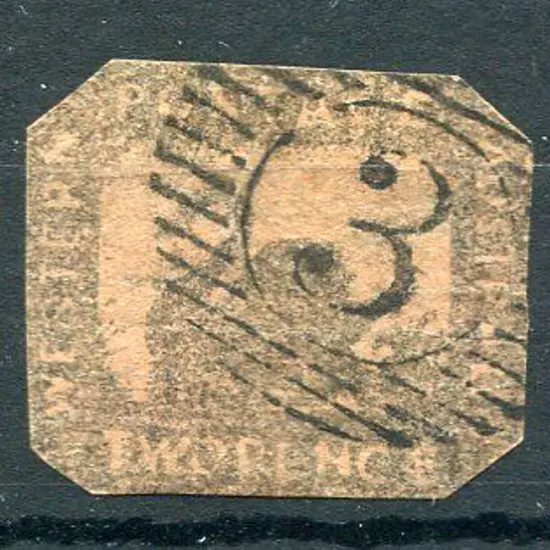 1858 2d brown-black red. Neatly cut to shape but ...