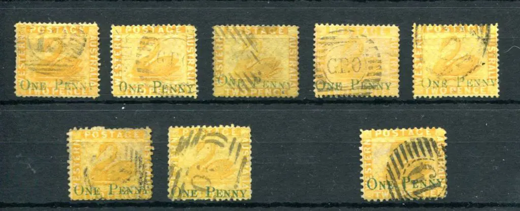 1874 "ONE PENNY" surcharges in green, perf. 12½ x ... Image 1++