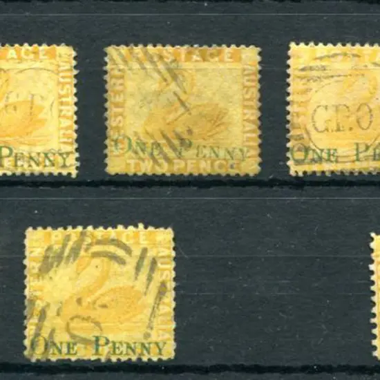 1874 "ONE PENNY" surcharges in green, perf. 12½ x ...