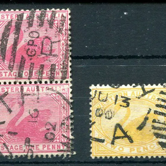 1898 1d carmine in vert pair & 2d bright yellow ...