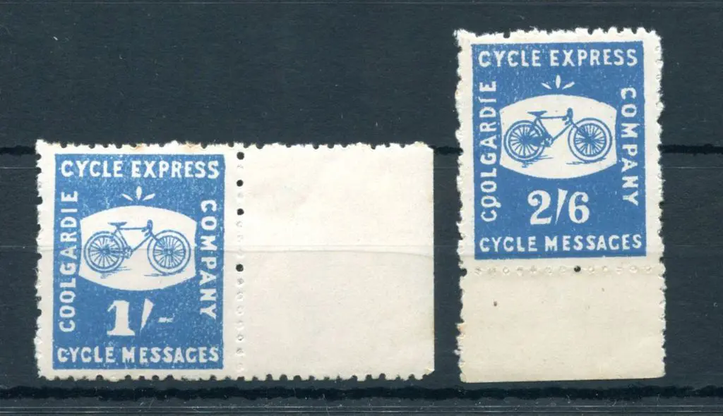 1893 1/- & 2/6d Coolgardie Cycle Express marginal ... Image 1++