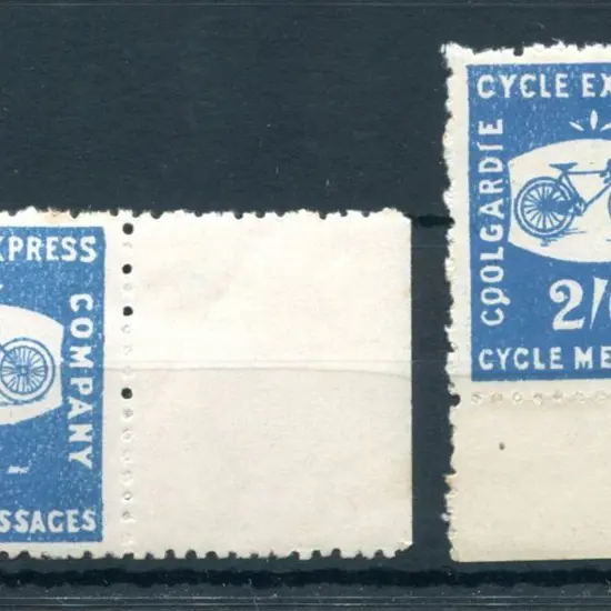 1893 1/- & 2/6d Coolgardie Cycle Express marginal ...