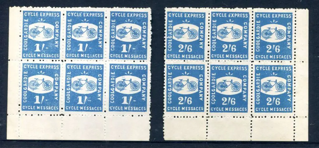 1893 1/- & 2/6d Coolgardie Cycle Express marginal ... Image 1++