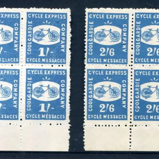 1893 1/- & 2/6d Coolgardie Cycle Express marginal ...