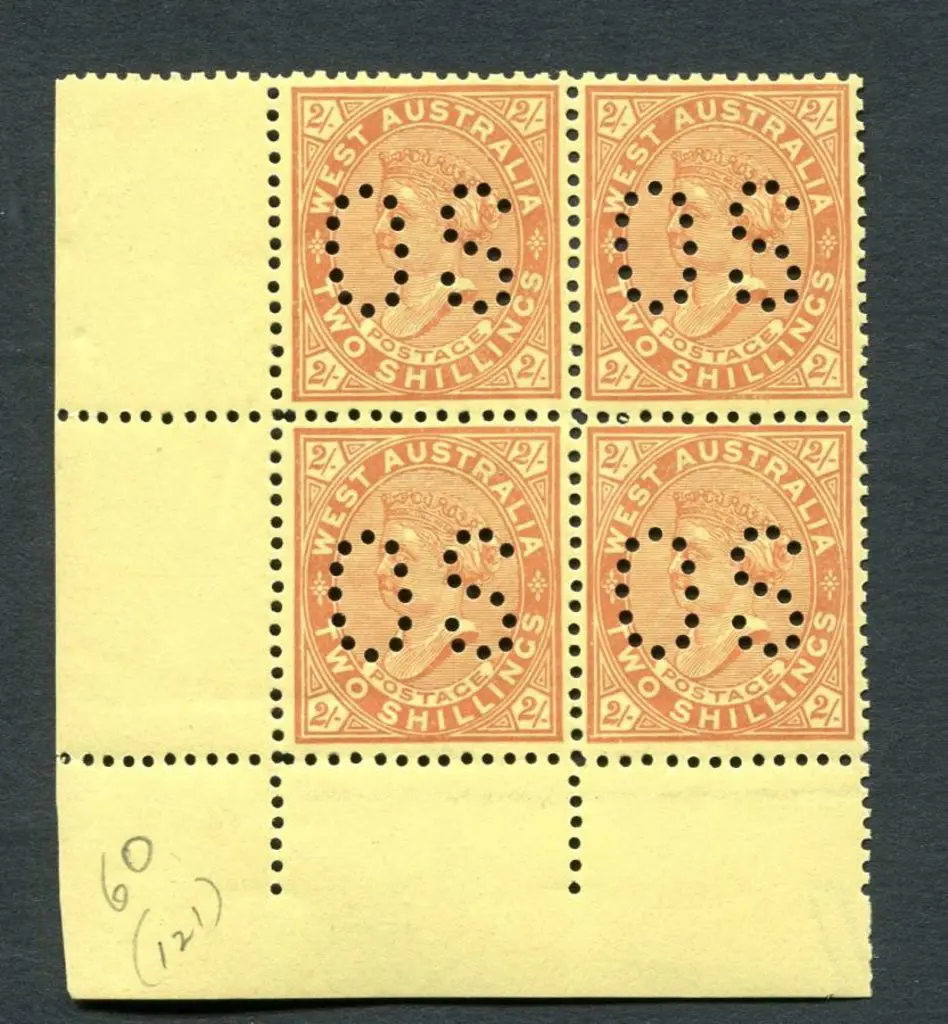 1906 2/- orange/yellow bottom left corner block of ... Image 1++