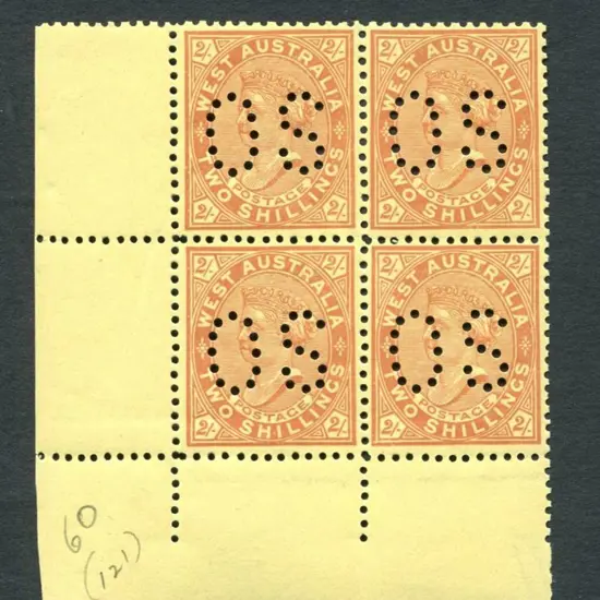 1906 2/- orange/yellow bottom left corner block of ...