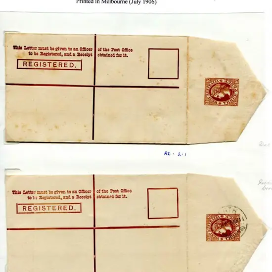 1903 8d stamp & text in brown Registered envs RE ...