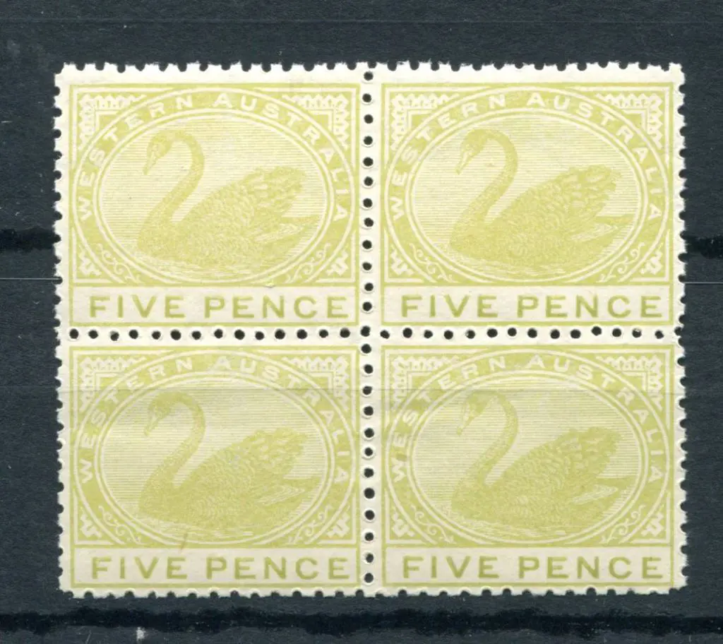 1912 5d pale greenish yellow block of 4. Fine MUH. ... Image 1++