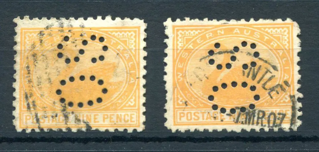 1905 9d orange, perf. 11 perfined "OS" x 2. Both ... Image 1++