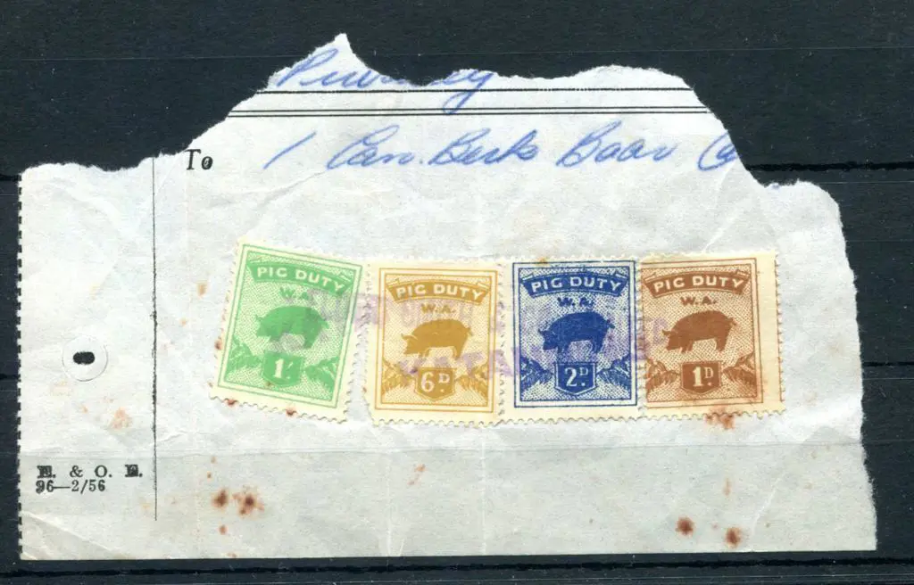 1943 1d, 2d, 6d & 1/- "PIG DUTY" tied by Elders ... Image 1++