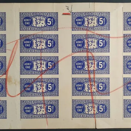 1953 5d blue "WESTERN AUSTRALIA ENTERTAINMENT TAX ...