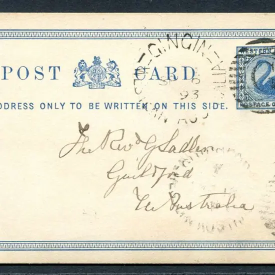 1893 (6th Sept) 1d blue Post Card (PC2) fine used ...