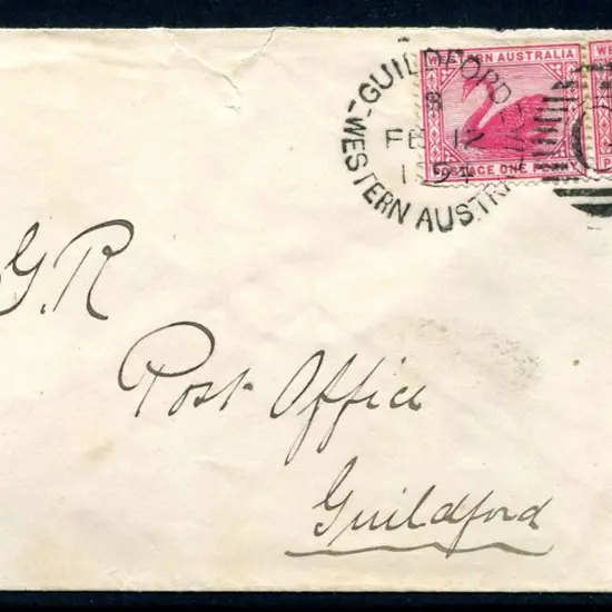 1894 (12th Feb) 1d swans horiz pair on Guildford ...