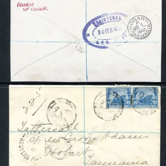 1901 (18th Feb) 2½d blue swans pair, W CR A wmk, ...