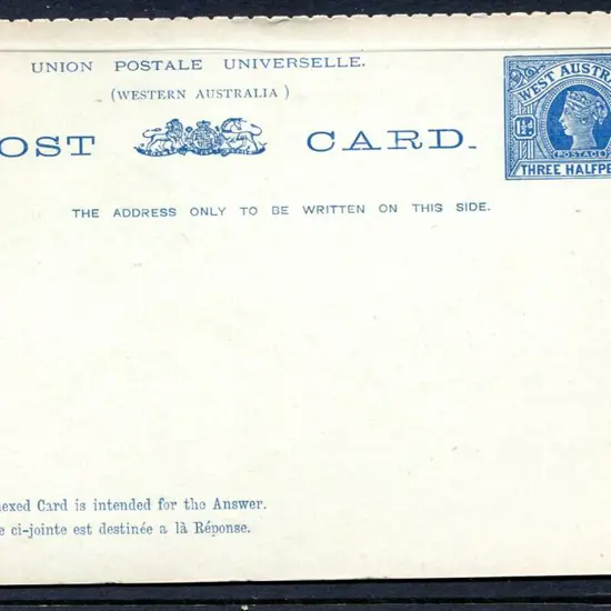 1902 3½d blue on green stock Reply Post Card. Fine ...