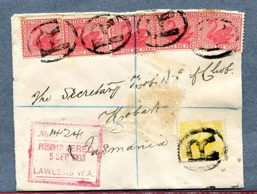 1903 (5th Sept) Lawlers to Hobart Registered cover ... Image 1++
