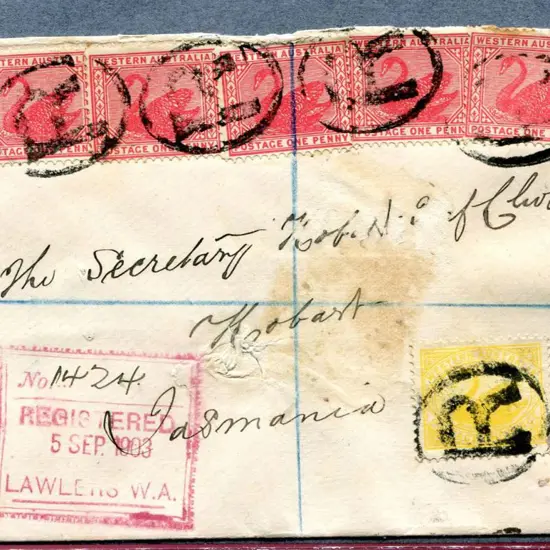 1903 (5th Sept) Lawlers to Hobart Registered cover ...
