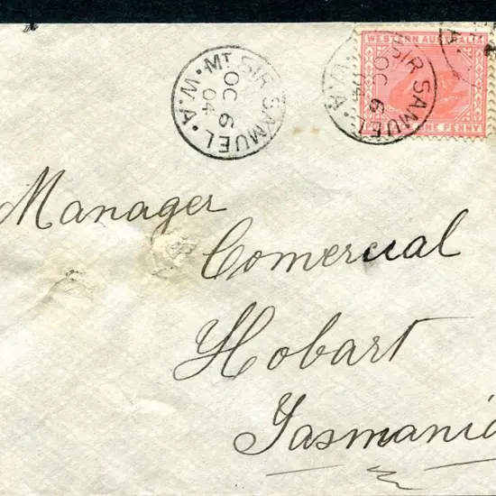 1904 (6th Oct) 1d red swans x 2 tied by Mt Sir ...