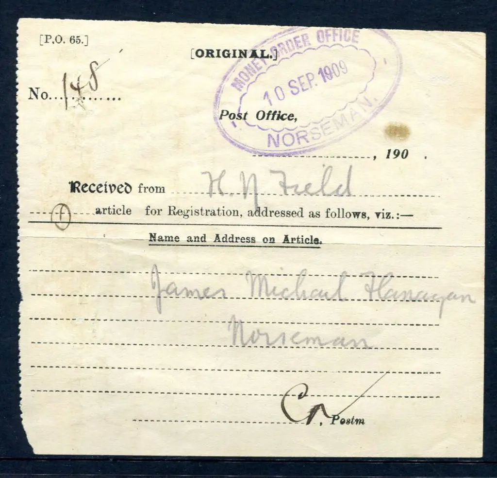1909 (10th Sept) "P.O. 65." Post office "Received ... Image 1++