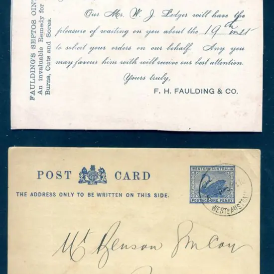 1910 (5th May) 1d blue swan Post Card (PC17) PTPO ...