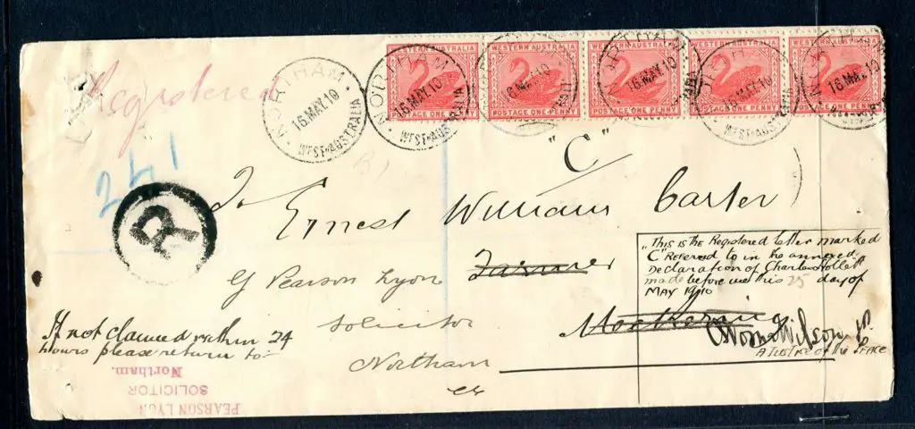 1910 (16th May) Large Registered Northam local ... Image 1++