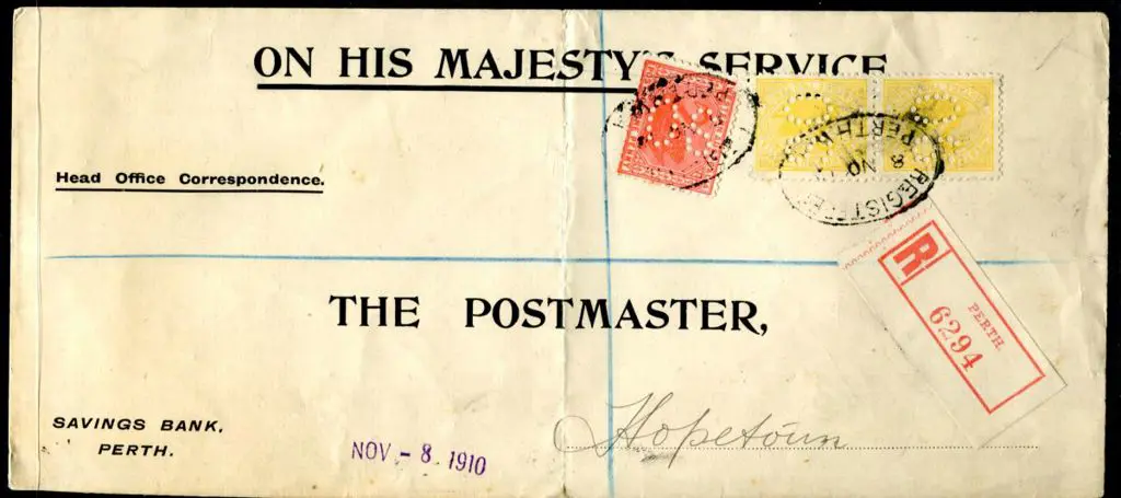 1910 (8th Nov) "Savings Bank, Perth" OHMS ... Image 1++