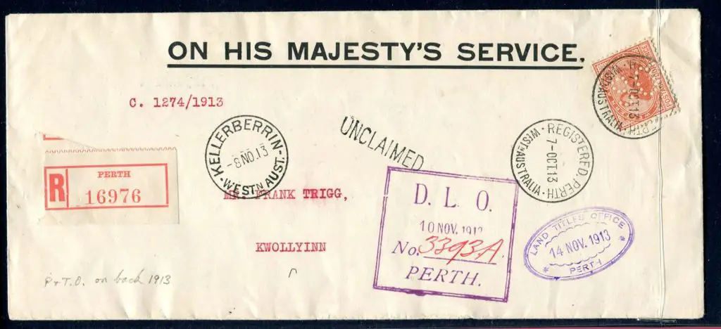 1913 (7th Oct) Perth Registered, Unclaimed & ... Image 1++