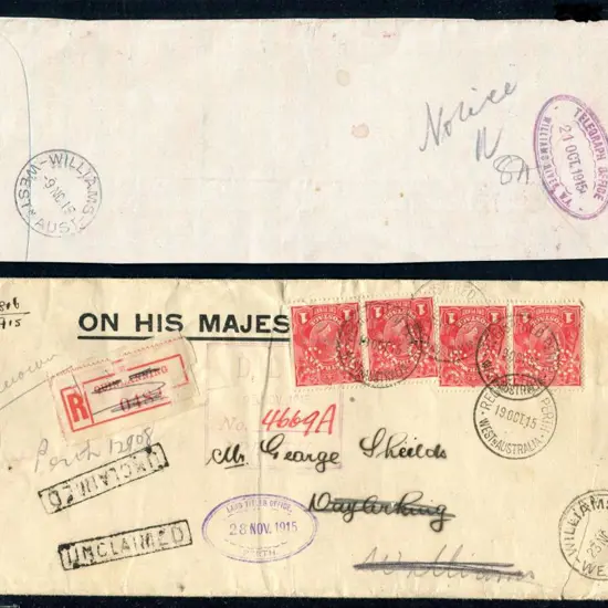 1915 (19th Oct) Registered, Re-addressed, ...