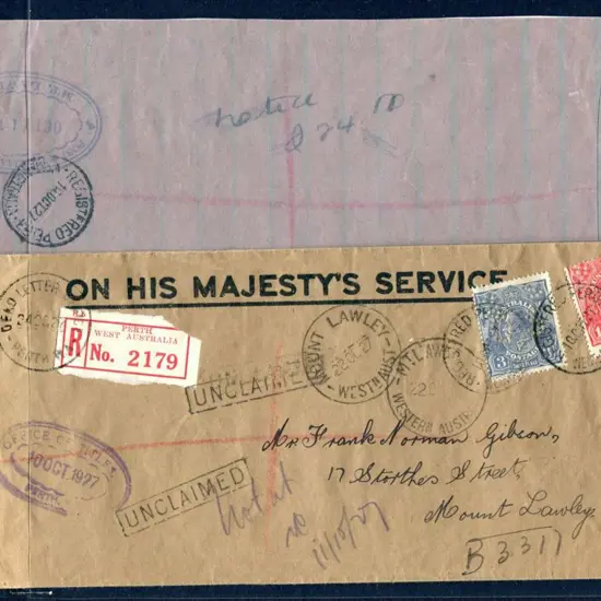 1927 (27th Oct) Perth Registered unclaimed & ...