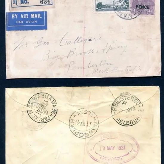 1931 (11th May) Inwards cover to Pemberton, WA ...