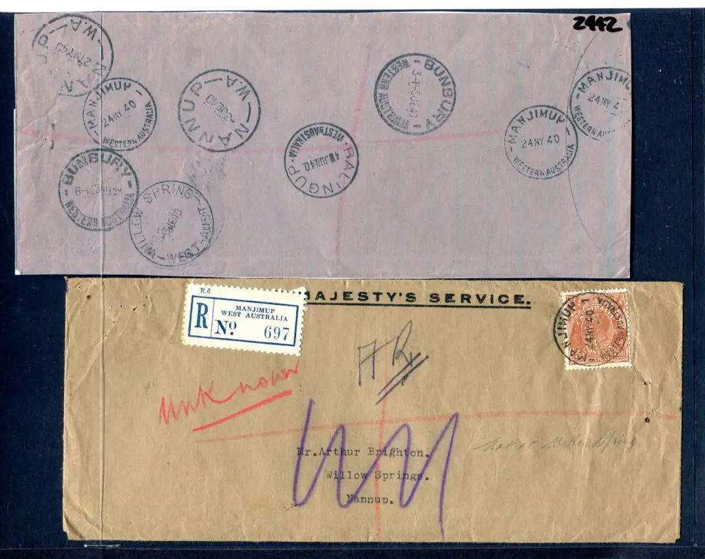 1940 (4th May) Manjimup Registered OHMS cover to ... Image 1++