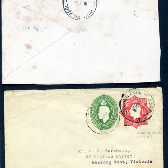 1947 (1st May) 1½d red KGV embossed envelope ...